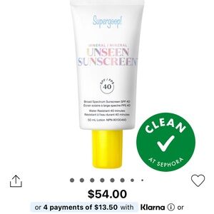 Supergoop! Unseen Sunscreen SPF 40 – White Tube with Yellow Cap